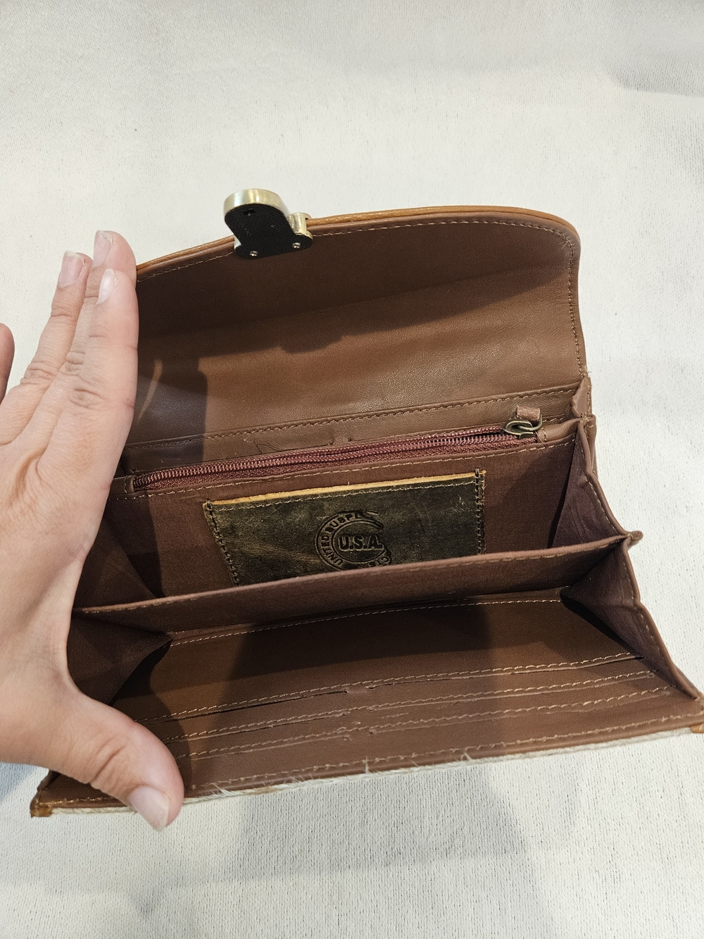 Myra Aria Spotted Hair-on Cowhide Leather Clutch Wallet with Tan Leather Trim - Picture 3 of 8